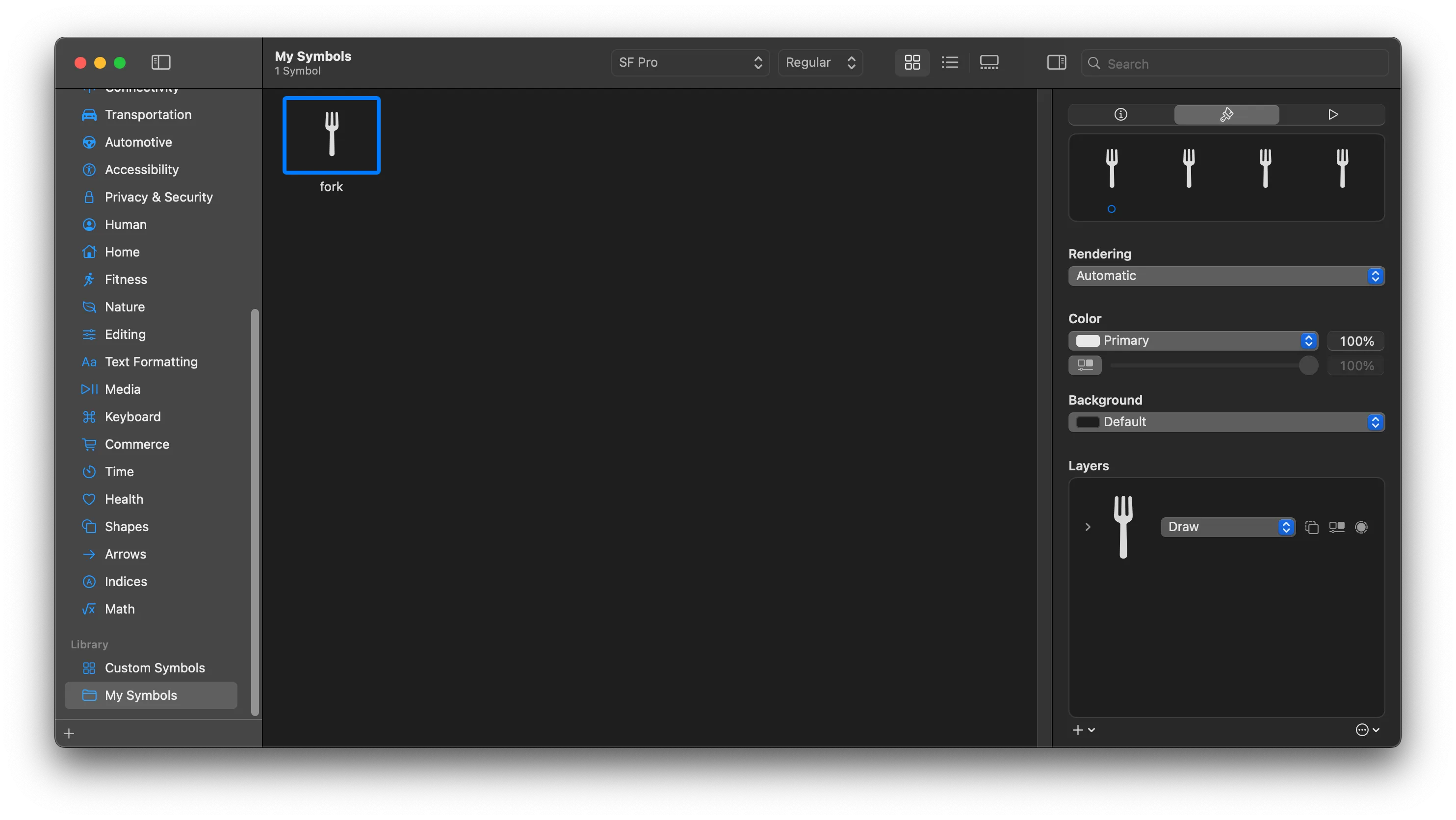 SF Symbols app with the imported custom symbol SF Symbols app with the imported custom symbol