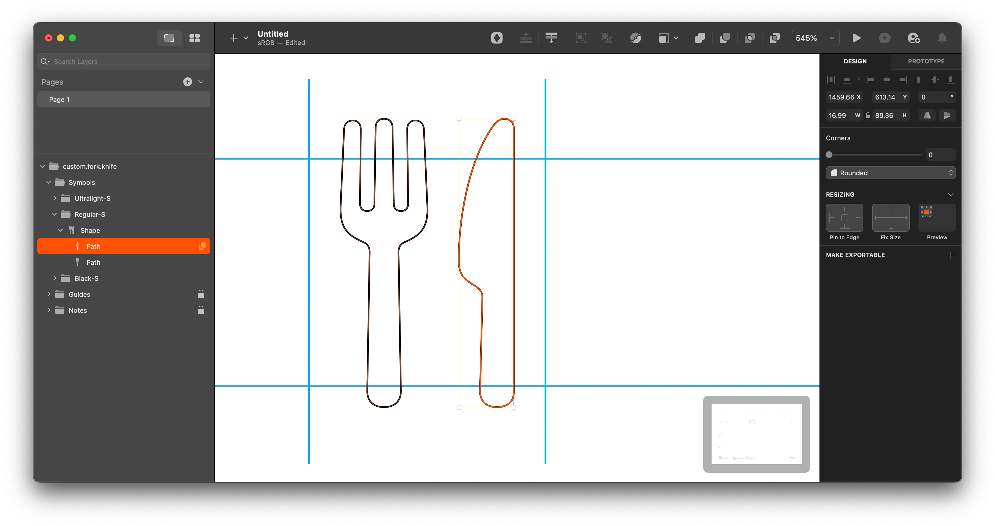 Selected knife object in Sketch Selected knife object in Sketch