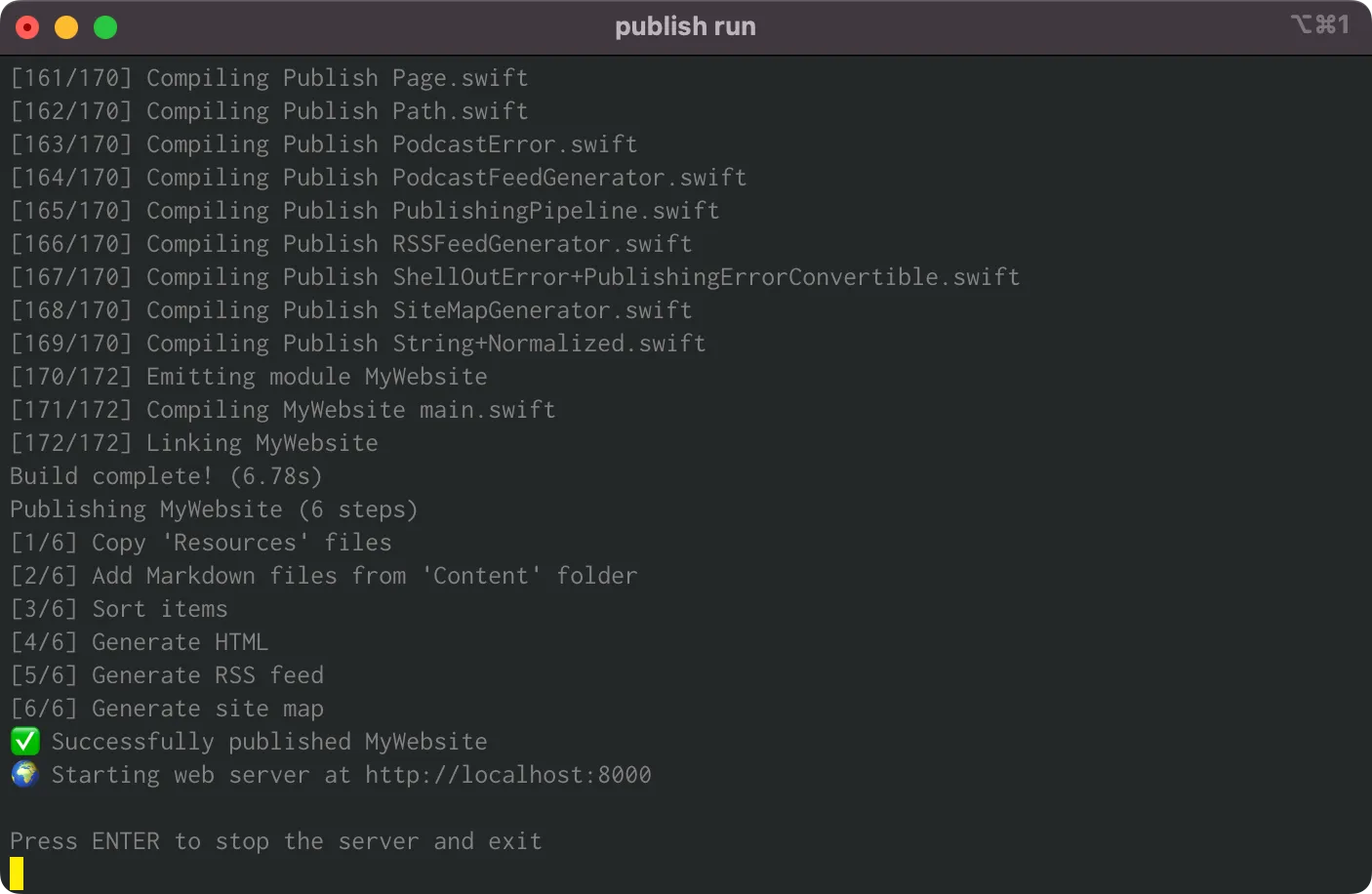 Command line output of running publish run Command line output of running publish run