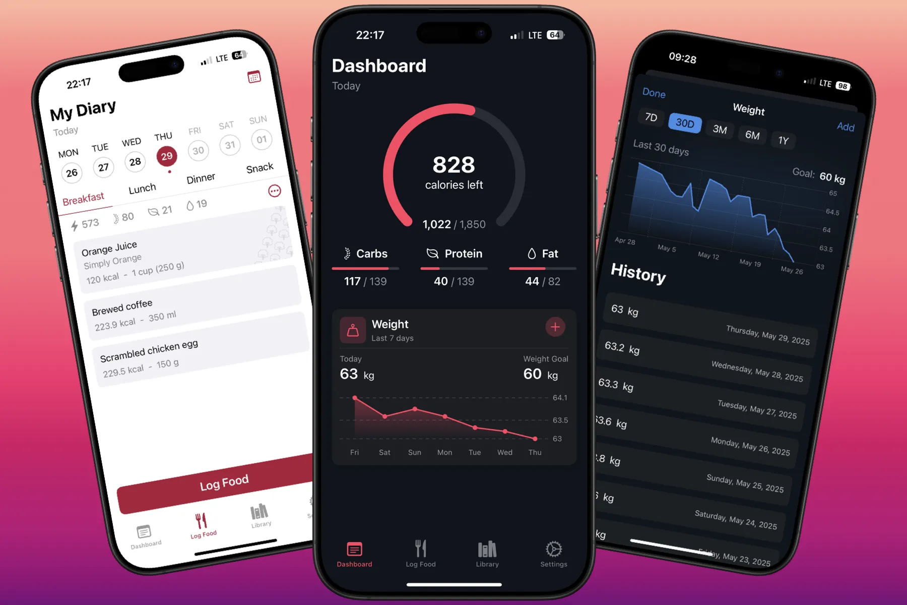 Three screenshots of Nunch iOS app
