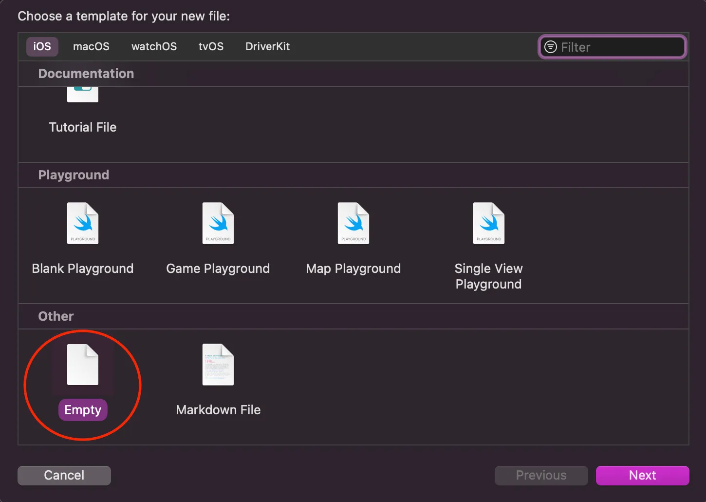 Adding a new empty file type in Xcode Adding a new empty file type in Xcode