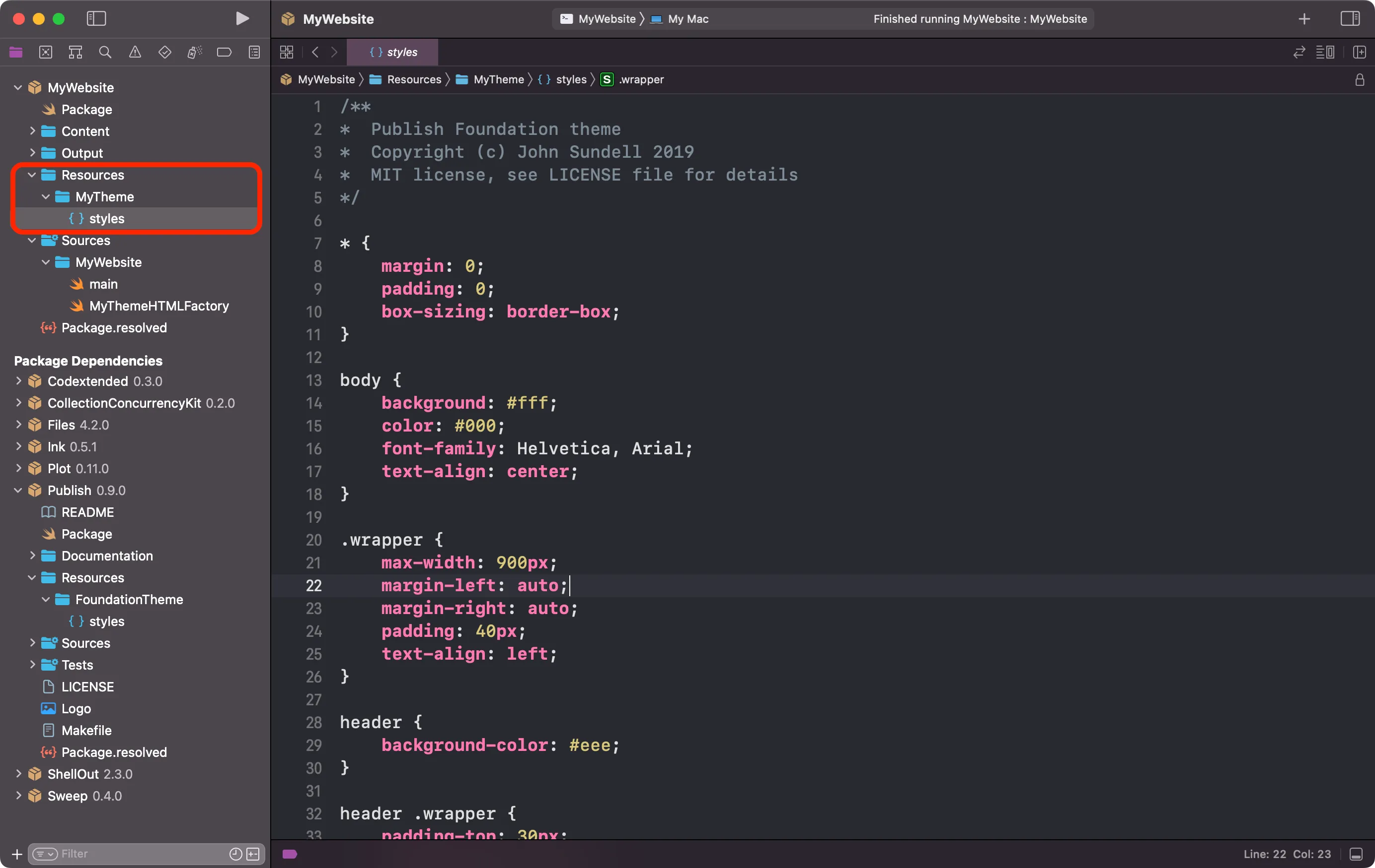 styles.css file under Resources folder in Xcode project