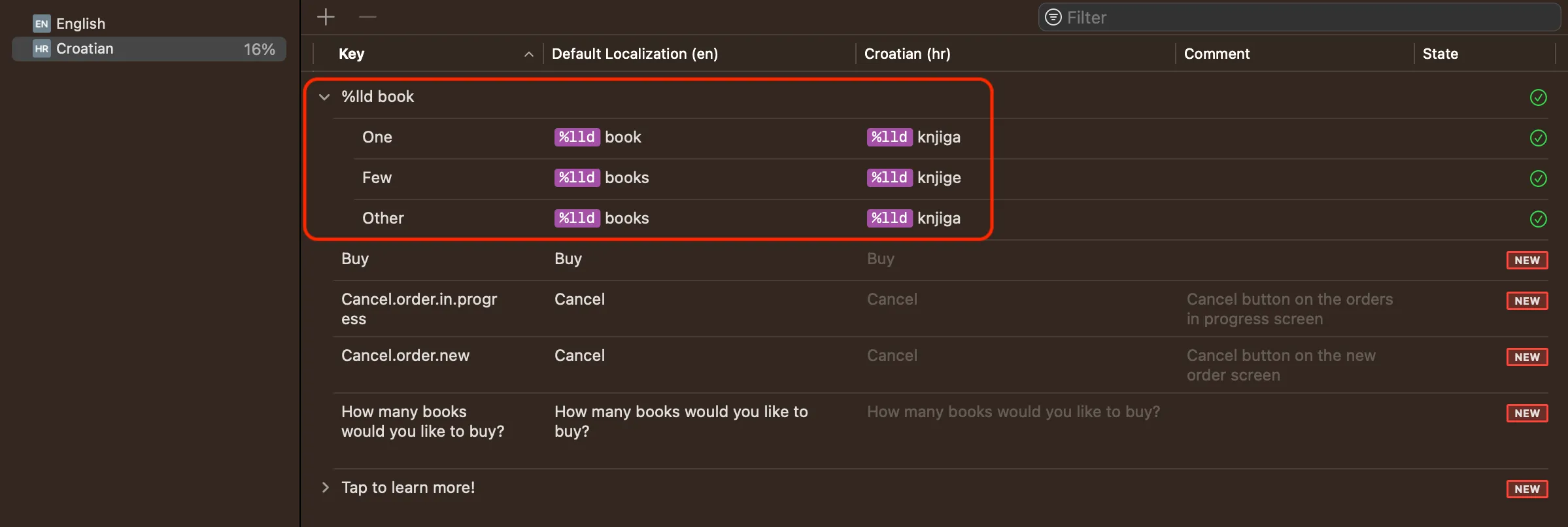 String Catalog in Xcode with vary by plural option