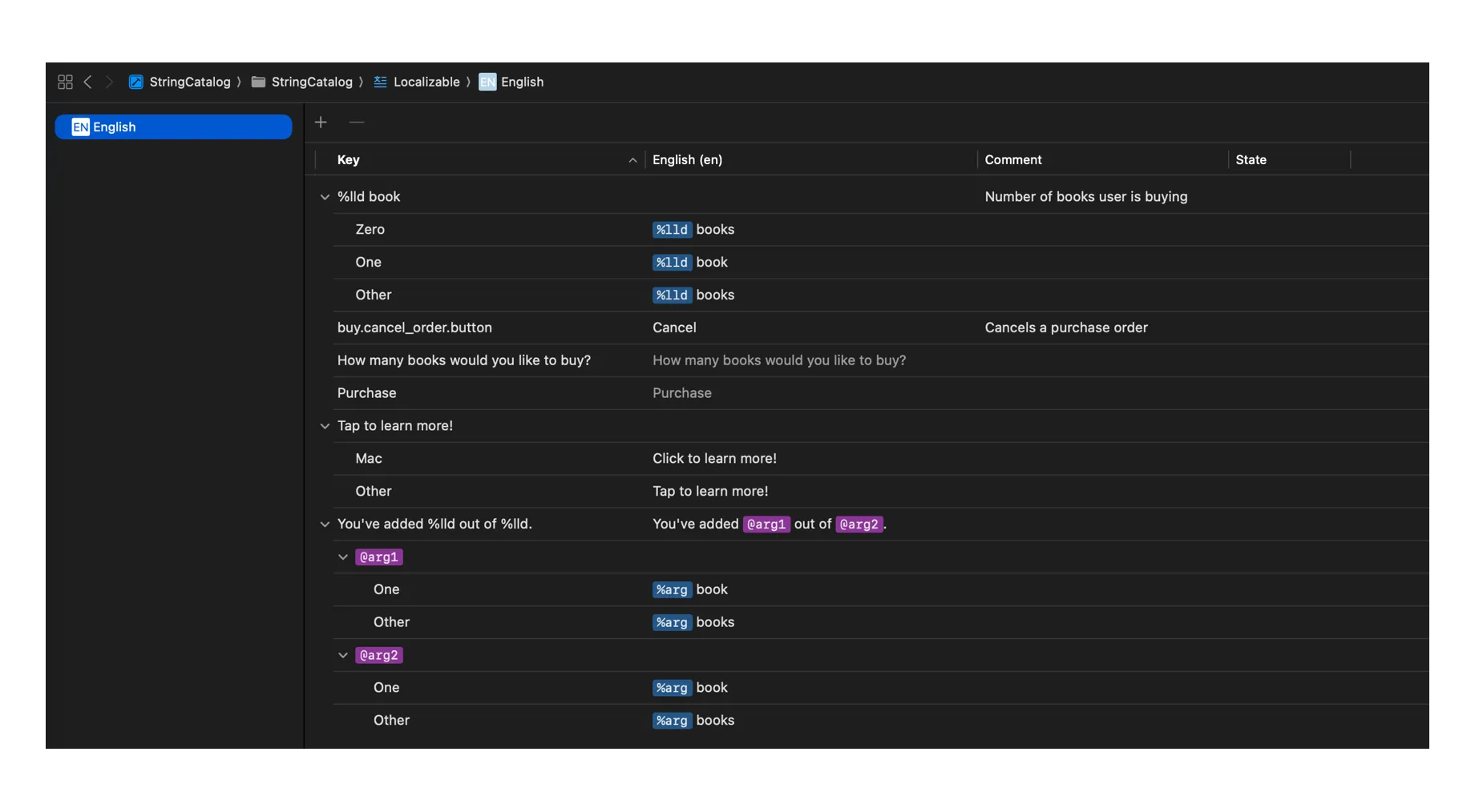 String Catalog with localizable strings